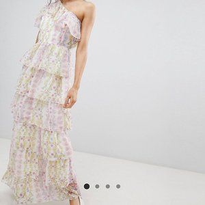 Vero Moda Ruffle One Shoulder Floral Maxi Dress